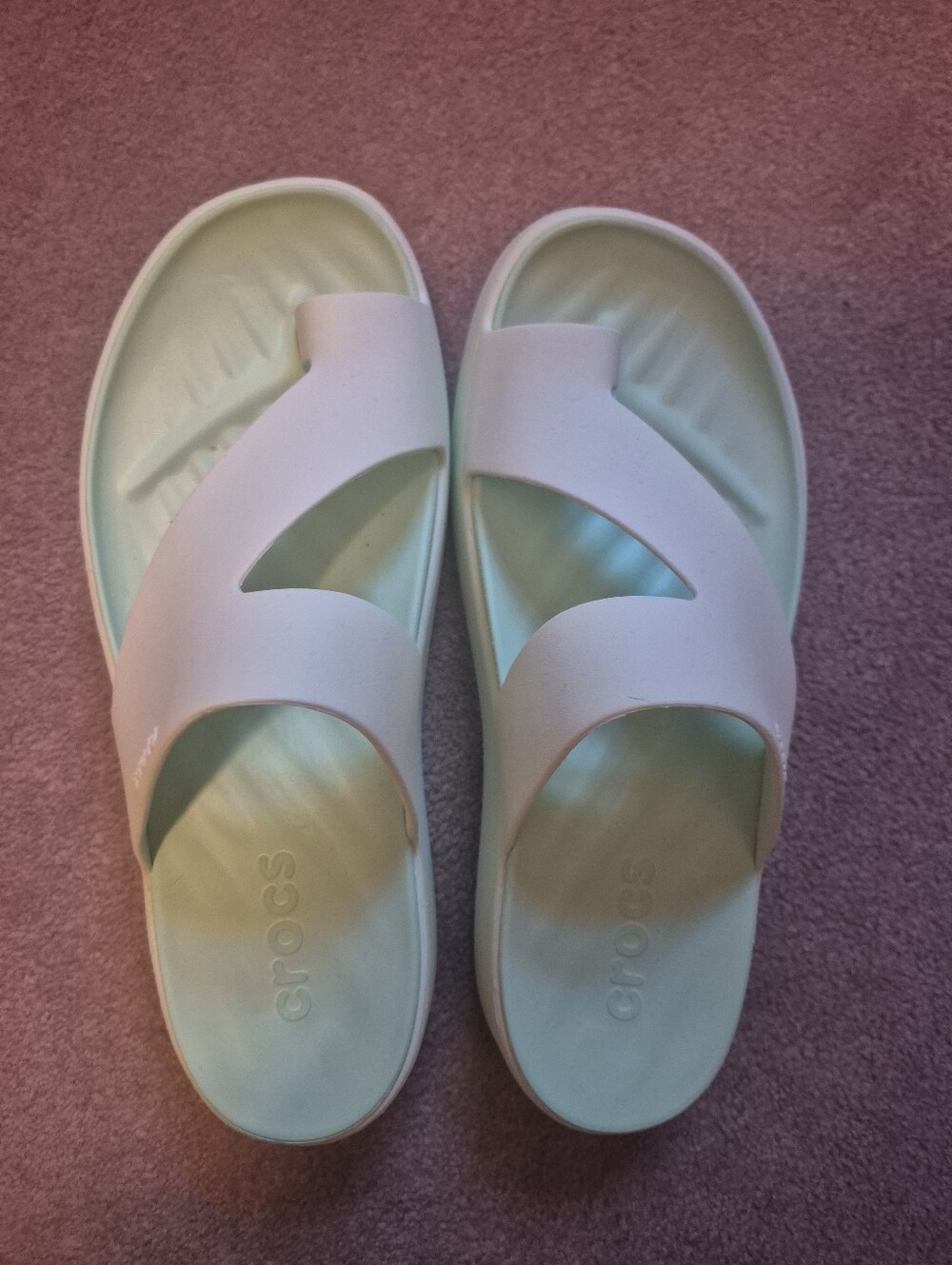 CROCS Women’s Dual-Strap Slides in Mint and White